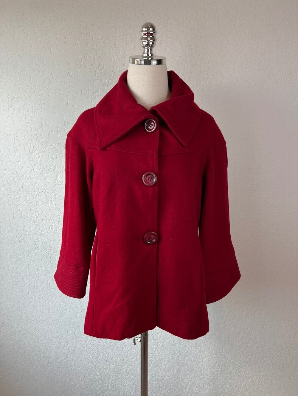NWT Wool Blend Vintage Forever 21 Red Button Up Pea Coat size Medium Coquette